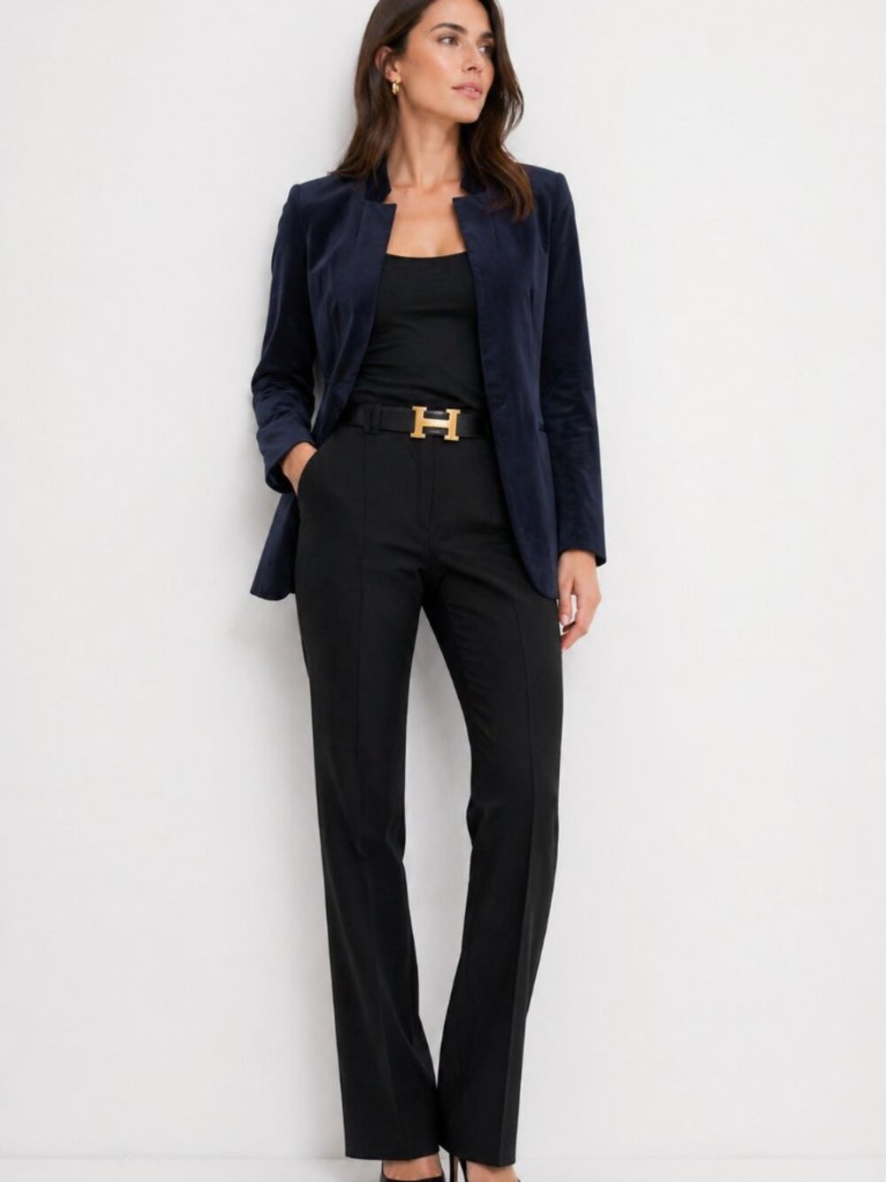 Banana Republic Long and Lean Blazer Size 8 Navy Blue Velvet